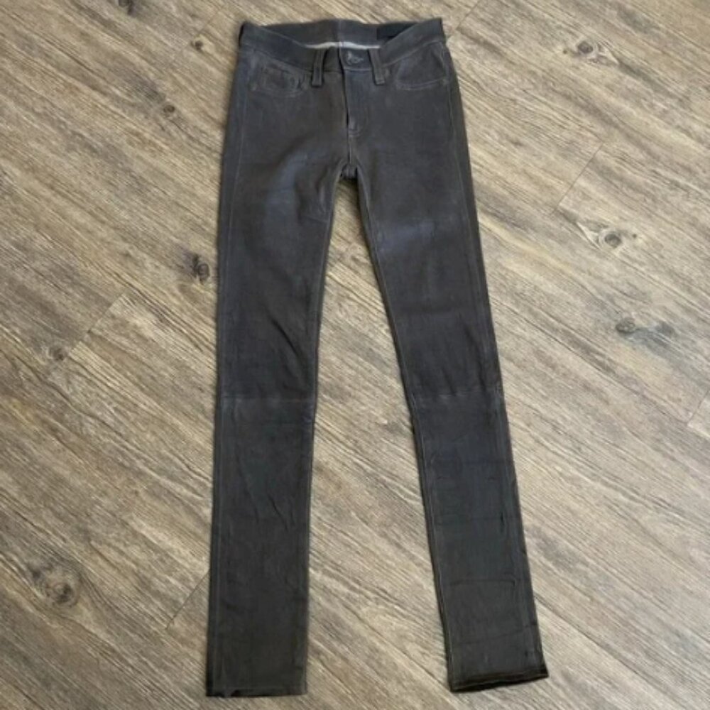 Rag & Bone Mid Rise Ankle Skinny 100% Lamb Leather Brown Pants‎ Size 24